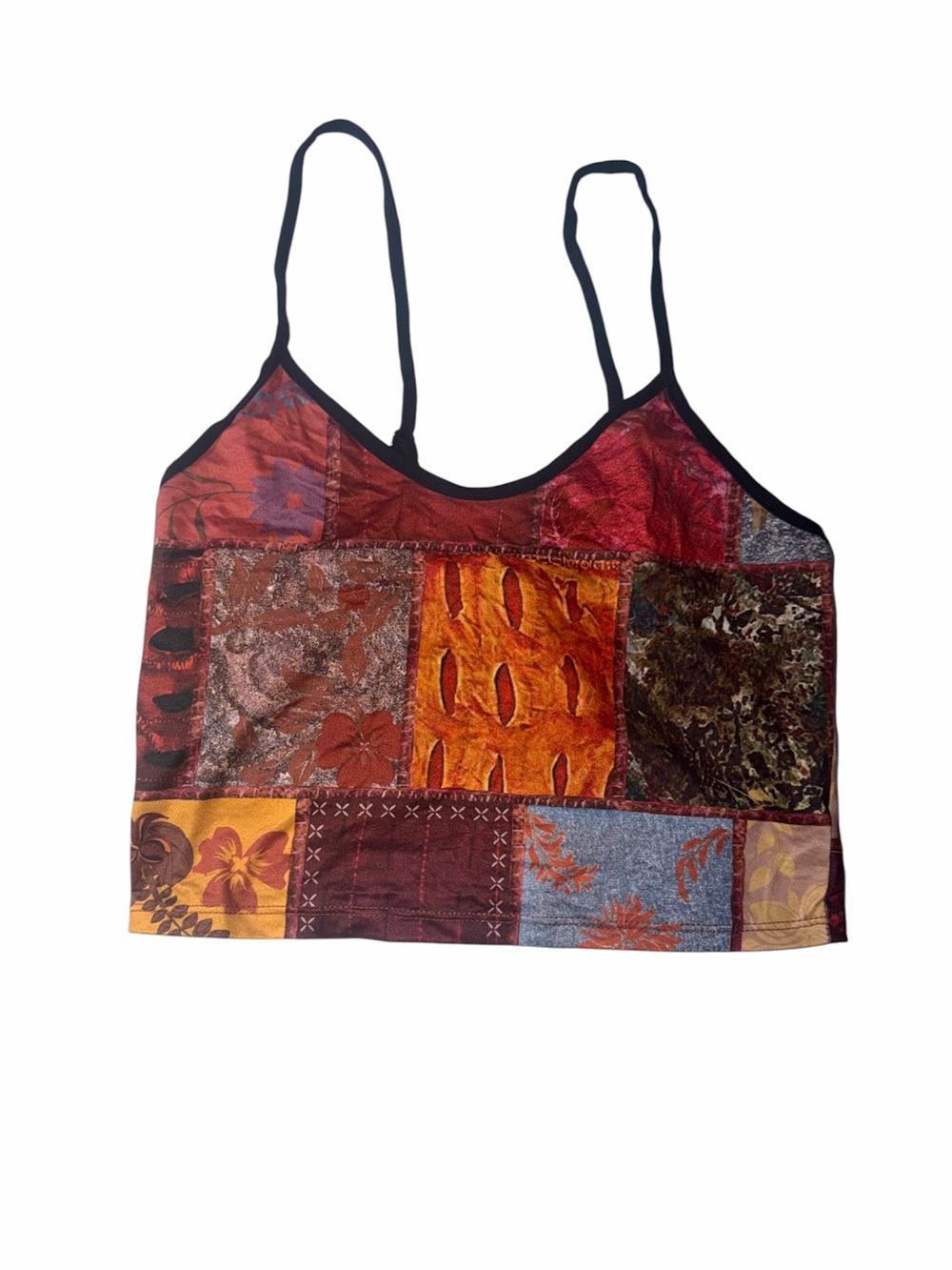 ROMWE Boho Style Patchwork Spaghetti Strap Crop Top
